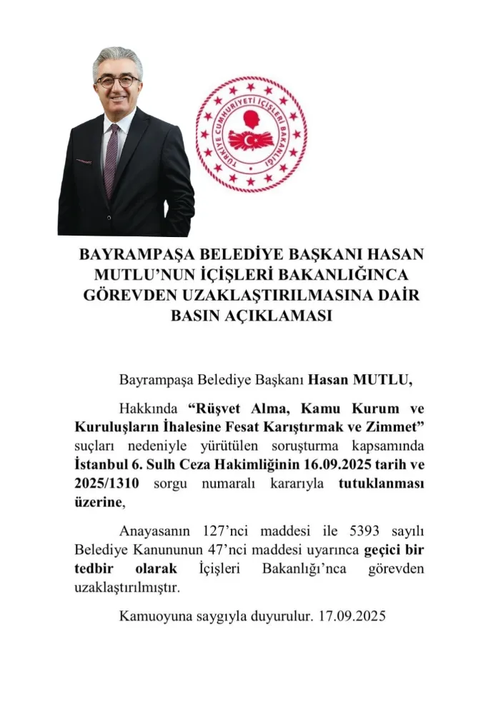 İçişleri Bakanlığı Başkan Hasan Mutlu